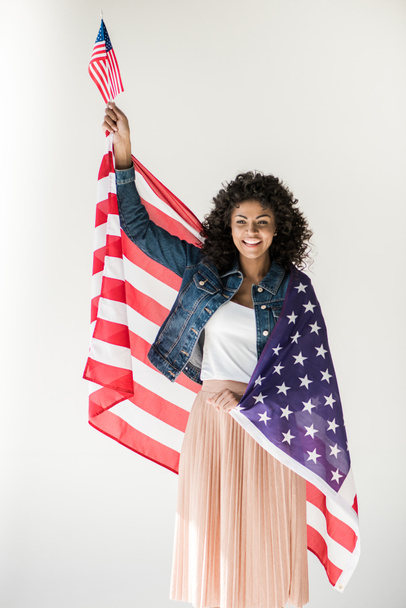 woman standing with american flag - Photo, Image