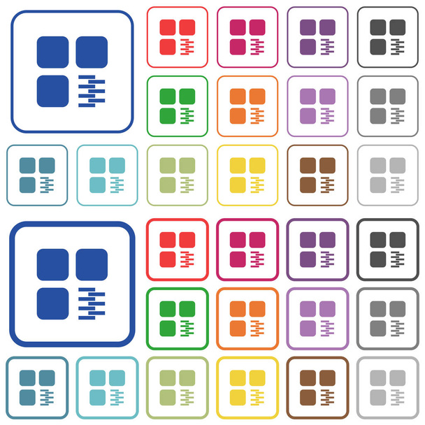 Součástí zip nastínil ploché barevné ikony - Vektor, obrázek