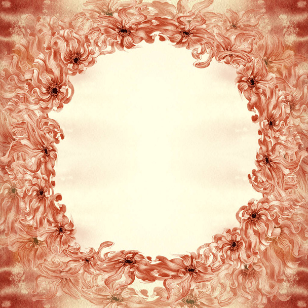 Round frame of flowers. Abstract wallpaper with floral motifs. Watercolor background.   Wallpaper.  - Photo, image