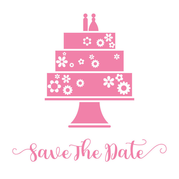 Guardar las letras de mano fecha y pastel de boda para la tarjeta de invitación
 - Vector, Imagen