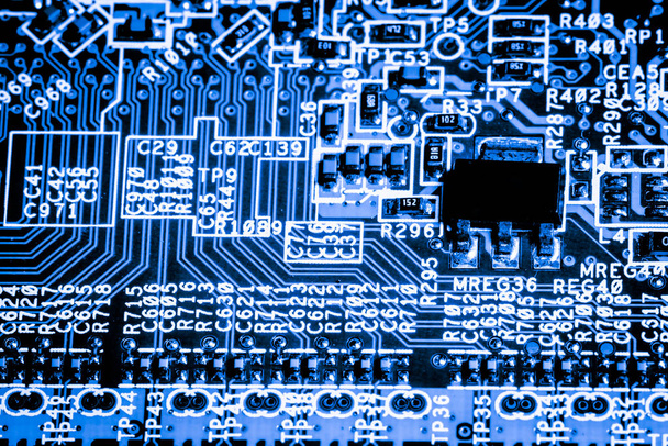 Zblízka elektronických obvodů v technologii na Mainboard pozadí (hlavní desky, cpu desky, logika Rady, systémové desky nebo mobo) - Fotografie, Obrázek