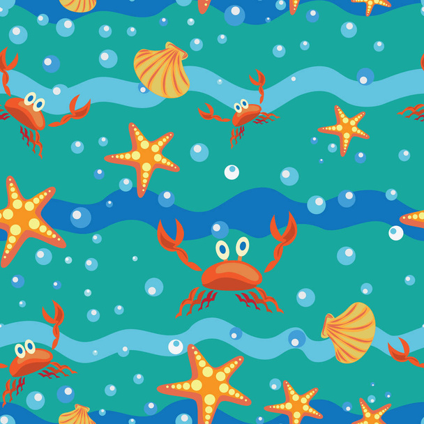 Sea shells, starfish and crabs. - Vector, Image