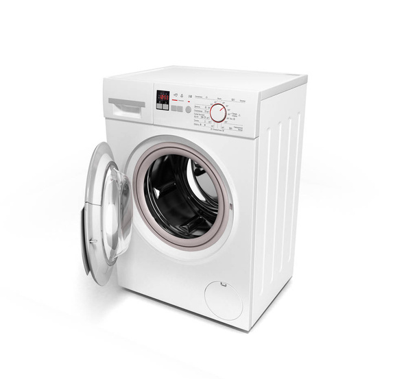 open washing machine on white background 3D illustration  - Foto, Imagem