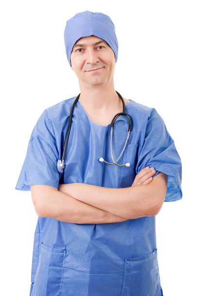 feliz médico masculino, isolado em fundo branco
 - Foto, Imagem