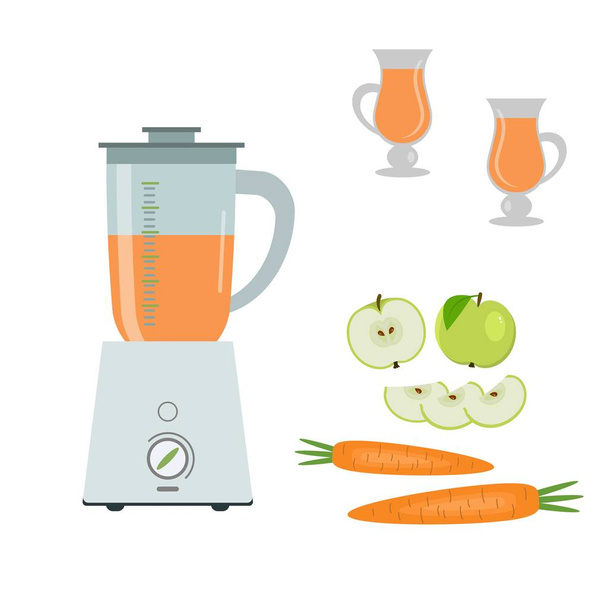 Blender, green apples and carrots, isolated on a white background - Διάνυσμα, εικόνα