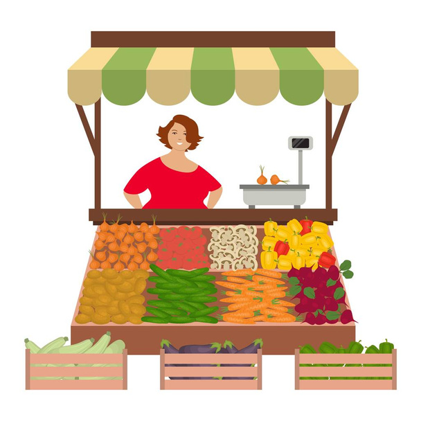 Seller woman on the market - Vector, Image