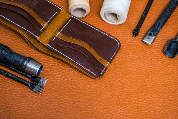Leather craft wallet bifold working space - Photo, Image