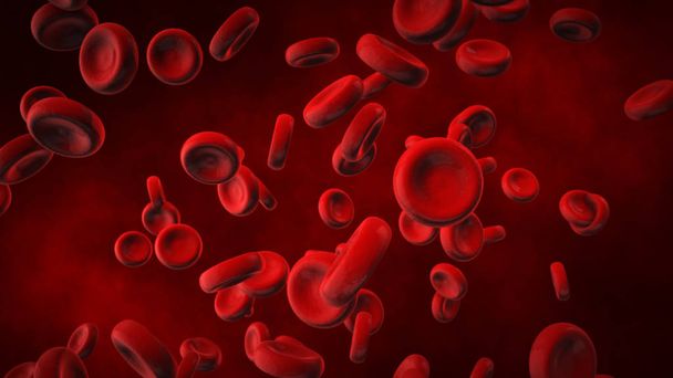 Θέα κάτω από ένα μικροσκόπιο, αίμα-κόκκινο τα κύτταρα του αίματος σε ένα ζωντανό σώμα, 3d απεικόνιση. - Φωτογραφία, εικόνα