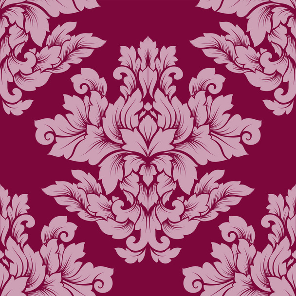 Damask seamless pattern intricate design. Luxury royal ornament, victorian texture for wallpapers, textile, wrapping. Exquisite floral baroque lacy flourish in vintage deep red color - Vector, Image