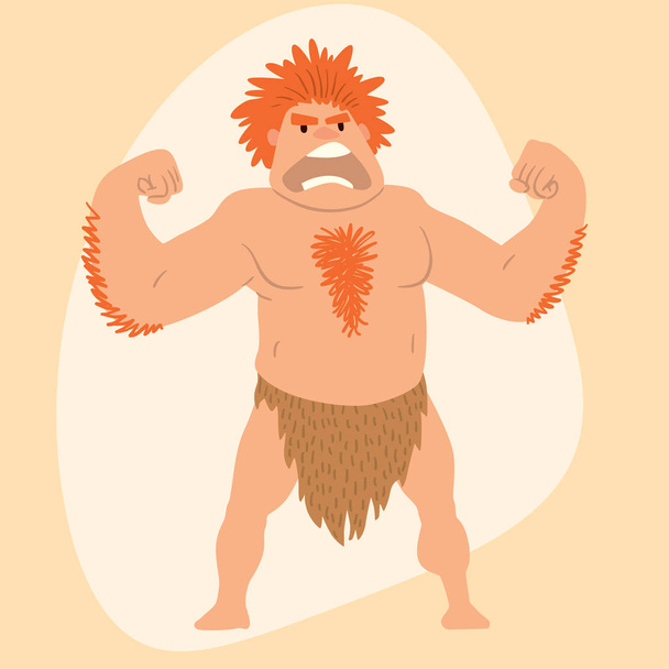 Holbewoner primitieve steentijd man cartoon Neanderthaler menselijk karakter evolutie vectorillustratie. - Vector, afbeelding