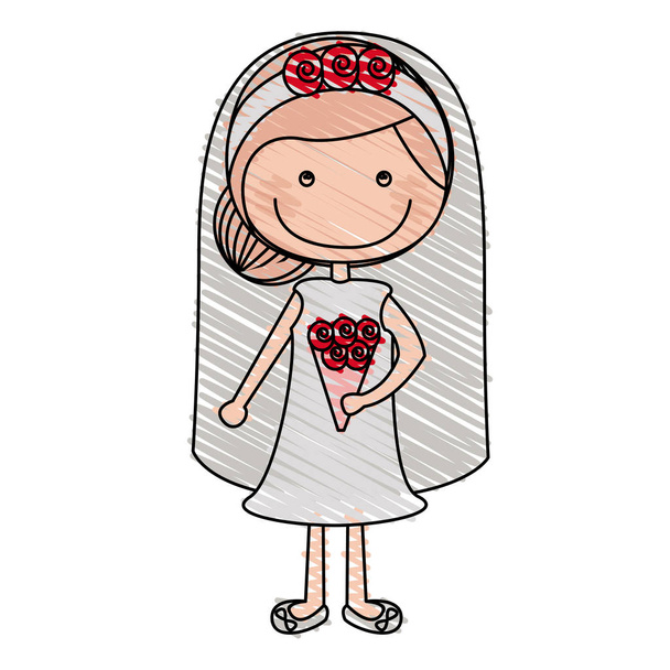 disegno a matita di colore della donna caricatura in abito da sposa con acconciatura raccolta
 - Vettoriali, immagini