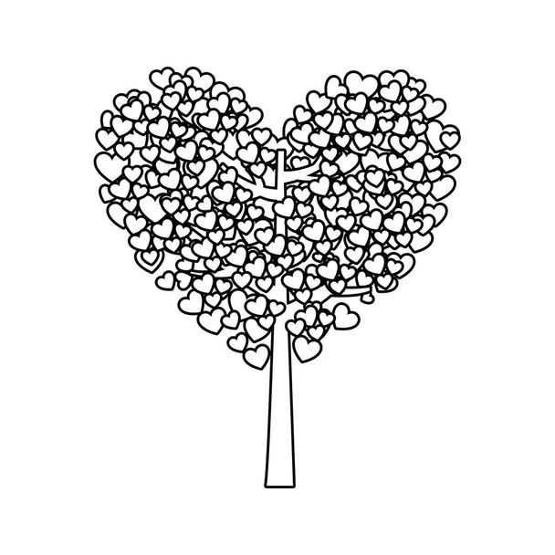 монохромный силуэт дерева с листьями в форме сердца
 - Вектор,изображение