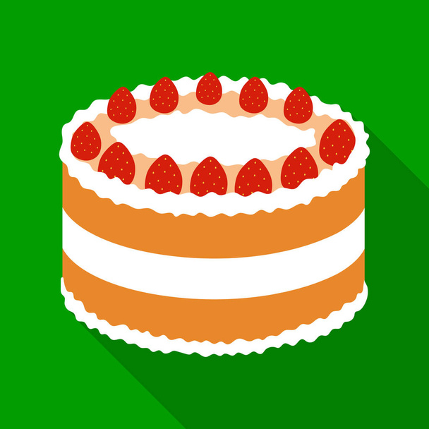 Иконка клубничного торта в стиле flate выделена на белом фоне. Векторная иллюстрация символов тортов
. - Вектор,изображение