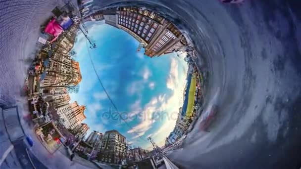 Otwór planety 360 stopni Kijów atrakcji Khreshchatyk Sofijskiego wspaniały wiosenny gród Kijów centrum, ciepły, słoneczny dzień podróży na Ukrainę - Materiał filmowy, wideo
