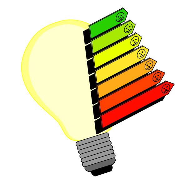 Лампочка с энергетическими этикетками
 - Вектор,изображение