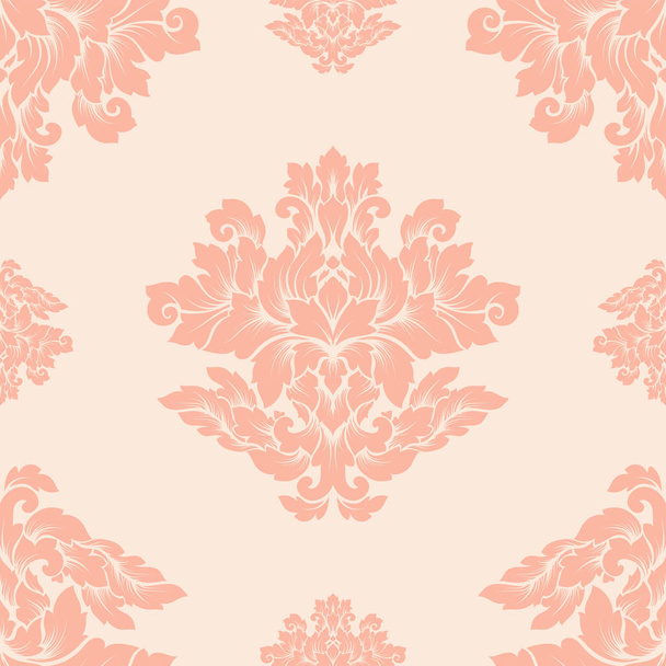 Damask seamless pattern intricate design. Luxury royal ornament, victorian texture for wallpapers, textile, wrapping . Exquisite floral baroque lacy flourish in vintage peachy colors - Vector, Image