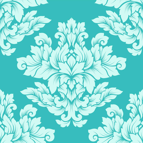 Damask seamless pattern intricate design. Luxury royal ornament, victorian texture for wallpapers, textile, wrapping. Exquisite floral baroque lacy flourish in soft mint green colors - Vector, Image