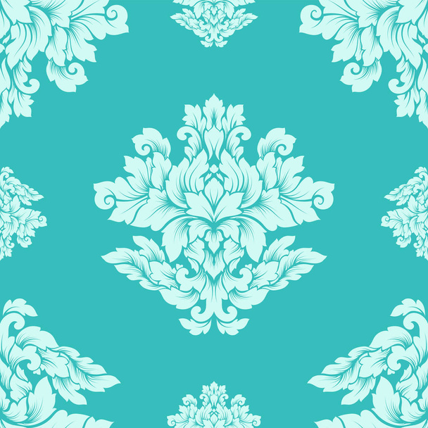 Damask seamless pattern intricate design. Luxury royal ornament, victorian texture for wallpapers, textile, wrapping. Exquisite floral baroque lacy flourish in soft mint green colors - Vetor, Imagem