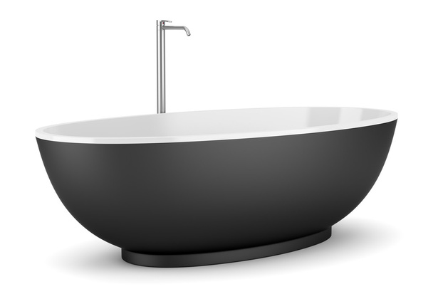 Modern black bathtub isolated on white background - 写真・画像