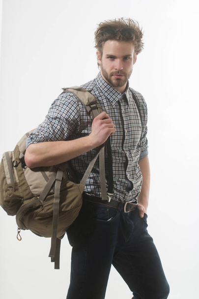 Handsome man or traveler with backpack - Valokuva, kuva