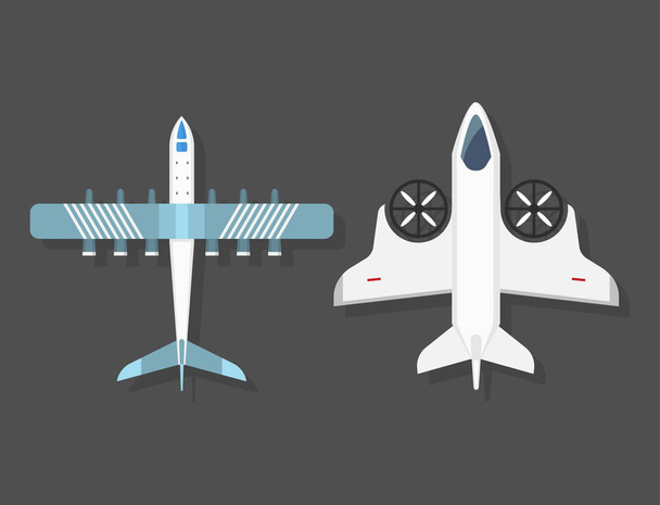 Vector airplane illustration top view and aircraft transportation travel way design journey object. - Vetor, Imagem