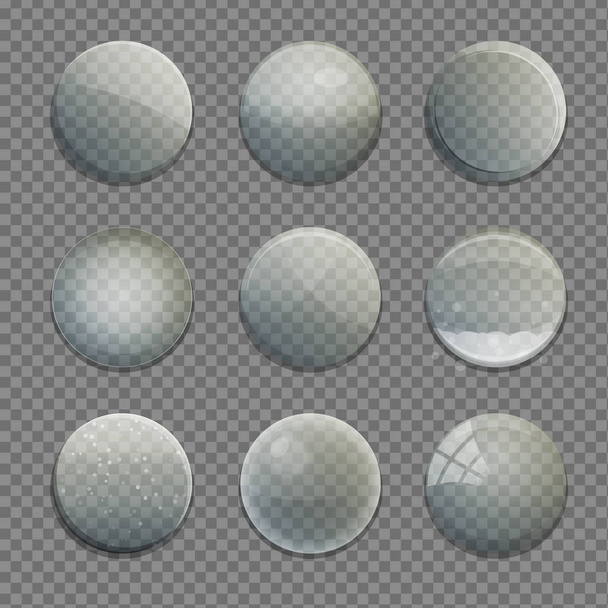 Collection of transparent glass circle app buttons - Vector, Image