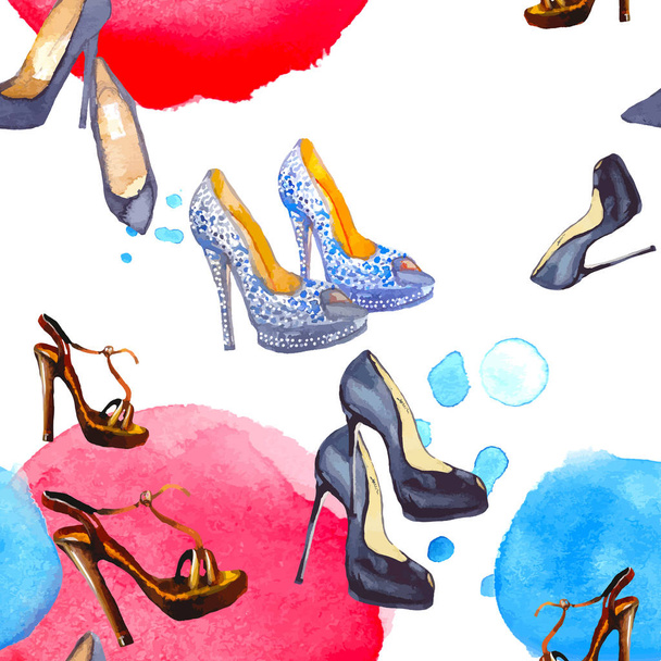 靴と水彩のシームレス パターン - ベクター画像