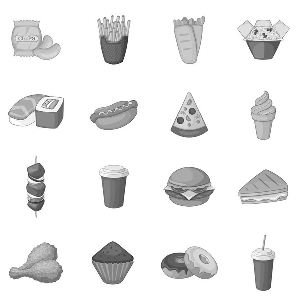 Conjunto de iconos de comida rápida monocromo
 - Vector, imagen