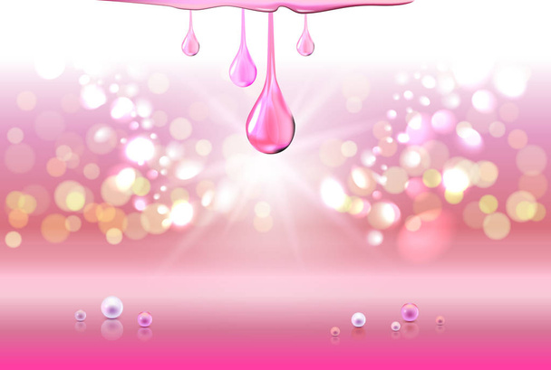 Розовые перлы, капли масла, зеленые сверкающие искры
 - Вектор,изображение