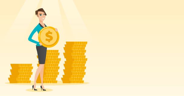 Successful business woman with dollar coin. - Vector, Image