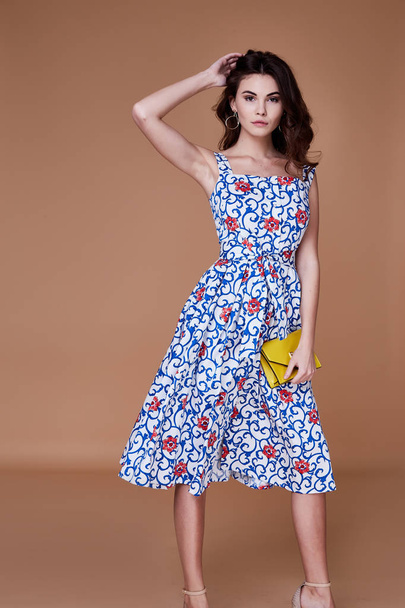 Beauty woman model wear stylish design trend clothing blue cotto - Photo, Image