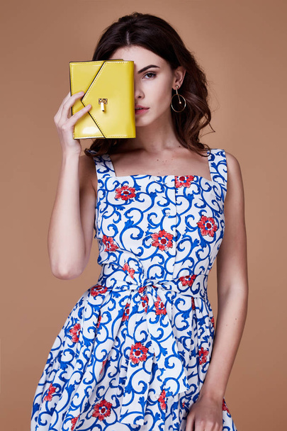 Beauty woman model wear stylish design trend clothing blue cotto - Foto, immagini