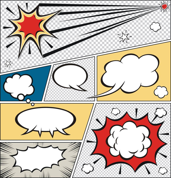 Bolhas de fala em quadrinhos e ilustração vetorial de fundo em quadrinhos
 - Vetor, Imagem