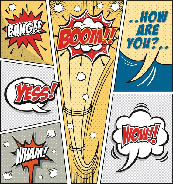 Bolle vocali comiche e illustrazione vettoriale di sfondo a fumetti
 - Vettoriali, immagini