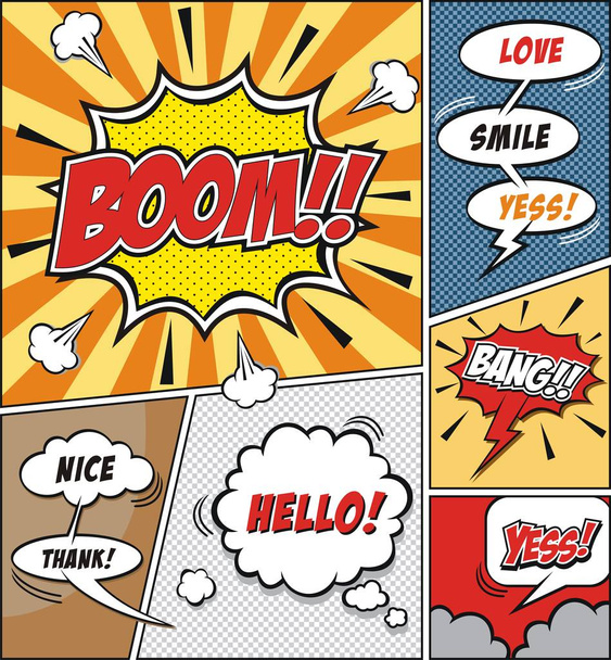 Comic speech bubbles and comic strip background vector illustration - Vector, Image