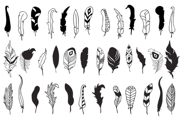 Hand drawn doodles feathers - Vetor, Imagem