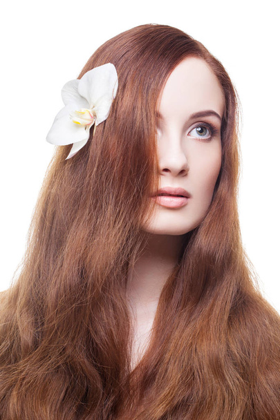 Krásná dívka s dlouhé červené hnědé vlasy - Fotografie, Obrázek