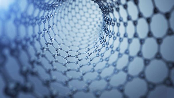 3d illusrtation of graphene molecules. Nanotechnology background illustration. - Photo, Image