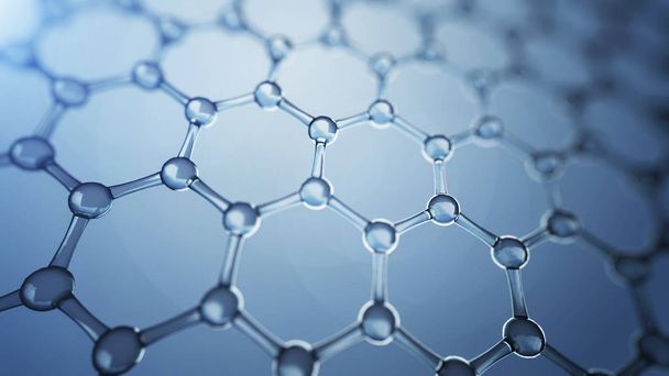 3D illusrtation grafén molekulák. Nanotechnológia háttér illusztráció. - Fotó, kép
