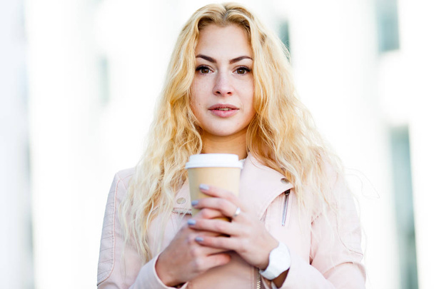 Woman with glass of coffee - 写真・画像