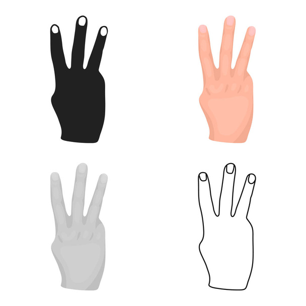 Icono de tres dedos en estilo de dibujos animados aislado sobre fondo blanco. Gestos de mano símbolo stock vector ilustración
. - Vector, imagen