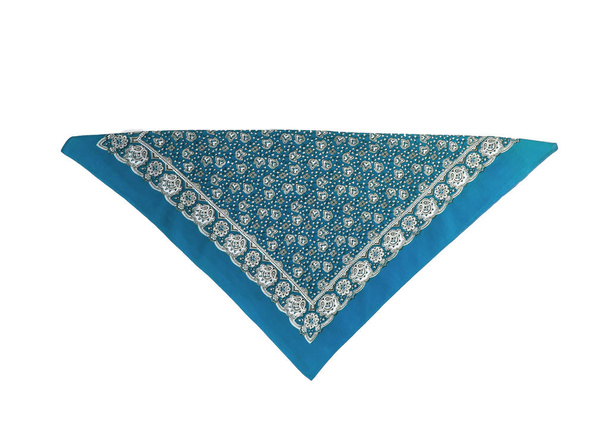 Blue, light blue kerchief-bandana with a pattern, isolated - Photo, Image