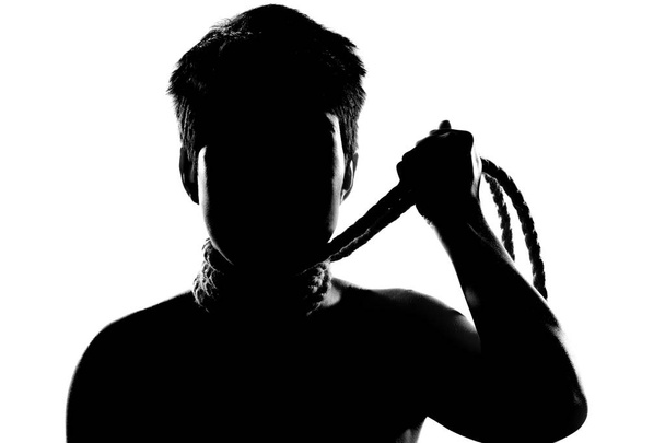 girl with short hair and rope silhouette - Foto, immagini