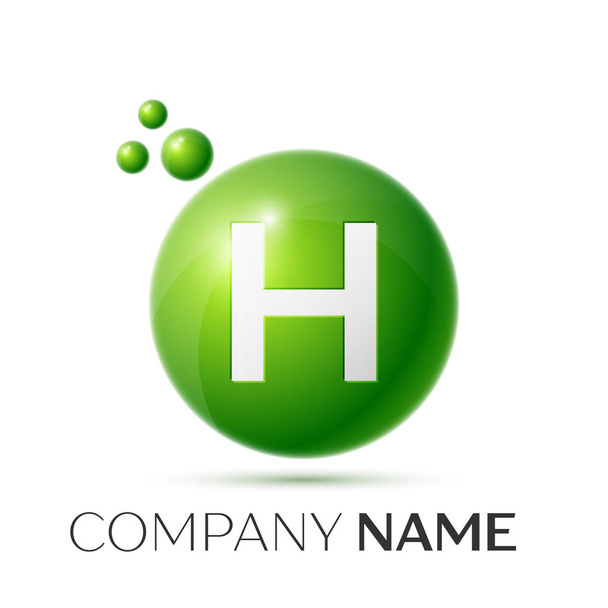 H Letter splash logo. Green dots and circle bubble letter design on grey background. Vector Illustration - Wektor, obraz