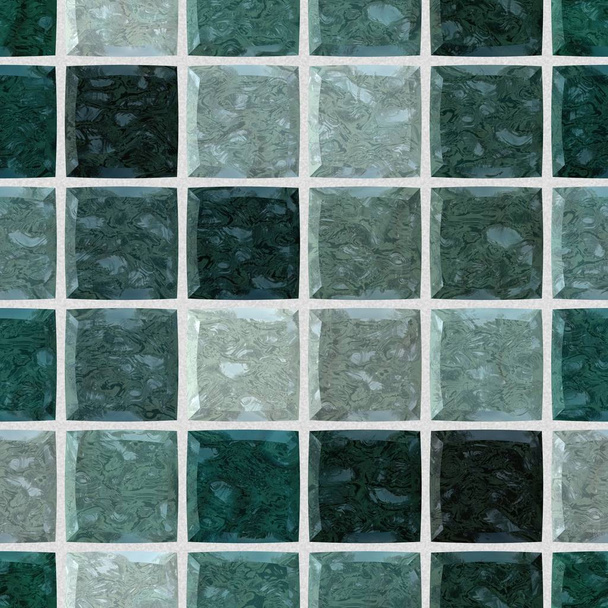 Márvány padló színes kockás köves mozaik mintás textúra varratmentes háttérben fehér falazó-sötét zöld színben - Fotó, kép