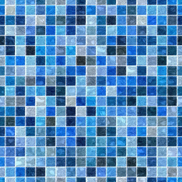 sea colored floor marble checked plastic stony mosaic pattern texture seamless background with white grout - blue colors - Photo, Image