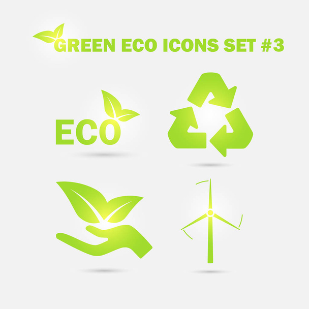 Groene eco pictogrammen instellen. Vectorillustratie - Vector, afbeelding