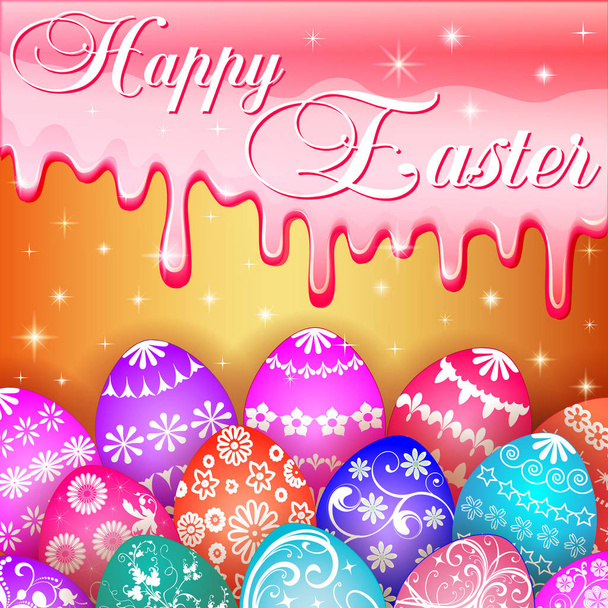 illustration of card with Easter eggs and icing sugar - Vector, Imagen