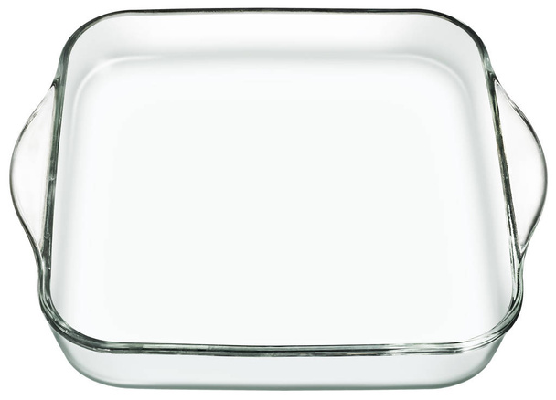 Plaque de cuisson en verre carré résistant à la chaleur isolée sur fond blanc
 - Photo, image