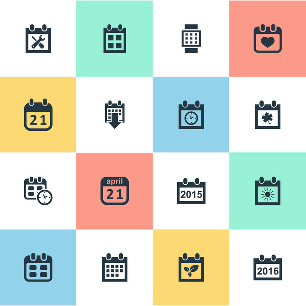 Vector Illustration Set Of Simple Date Icons. Elements Renovation Tools, Intelligent Hour, Event And Other Synonyms April, Day And Plant. - Vector, Image